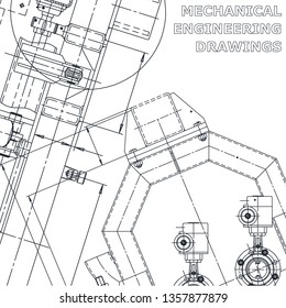 Blueprint, Sketch. Vector engineering illustration. Cover, flyer, banner, background. Instrument-making drawings. Mechanical engineering drawing. Technical illustration. Corporate Identity