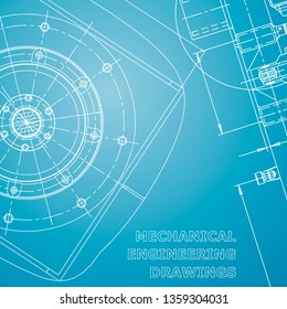 Blueprint, Sketch. Vector engineering illustration. Cover. Mechanical. Blue and white