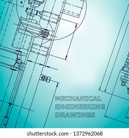 Blueprint, Sketch. Vector engineering illustration. Cover, flyer, banner, background. Instrument-making. Corporate Identity. Light blue