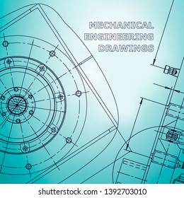 Blueprint, Sketch. Vector engineering illustration. Cover, flyer, banner. Mechanical. Corporate Identity. Light blue