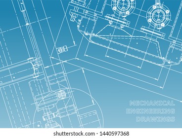 Blueprint, Sketch. Vector engineering illustration. Cover, flyer, banner, background. Instrument-making drawings
