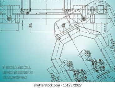 Blueprint, Sketch. Vector engineering illustration. Cover, flyer, banner, background. Instrument-making drawings