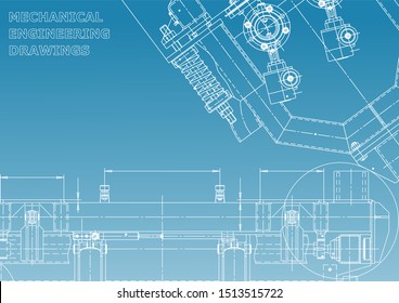 Blueprint, Sketch. Vector engineering illustration. Cover, flyer, banner, background. Instrument-making drawings