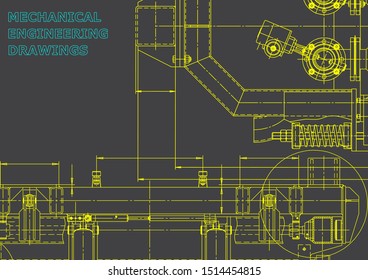 Blueprint, Sketch. Vector engineering illustration. Cover, flyer, banner, background. Instrument-making drawings
