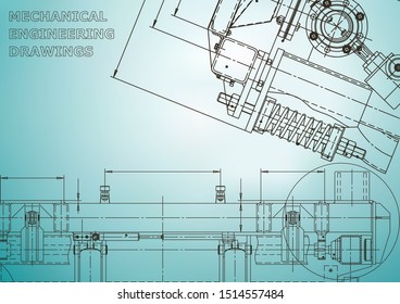 Blueprint, Sketch. Vector engineering illustration. Cover, flyer, banner, background. Instrument-making drawings