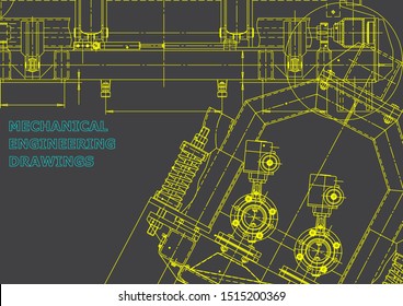 Blueprint, Sketch. Vector engineering illustration. Cover, flyer, banner, background. Instrument-making drawings