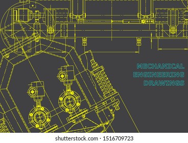 Blueprint, Sketch. Vector engineering illustration. Cover, flyer, banner, background. Instrument-making drawings