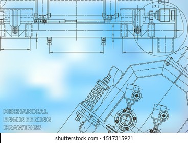 Blueprint, Sketch. Vector engineering illustration. Cover, flyer, banner, background. Instrument-making drawings