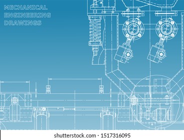 Blueprint, Sketch. Vector engineering illustration. Cover, flyer, banner, background. Instrument-making drawings