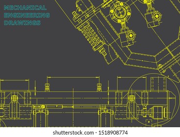 Blueprint, Sketch. Vector engineering illustration. Cover, flyer, banner, background. Instrument-making drawings