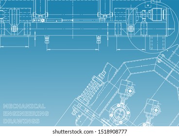 Blueprint, Sketch. Vector engineering illustration. Cover, flyer, banner, background. Instrument-making drawings