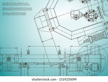 Blueprint, Sketch. Vector engineering illustration. Cover, flyer, banner, background. Instrument-making drawings