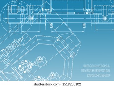 Blueprint, Sketch. Vector engineering illustration. Cover, flyer, banner, background. Instrument-making drawings