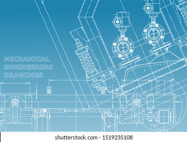 Blueprint, Sketch. Vector engineering illustration. Cover, flyer, banner, background. Instrument-making drawings