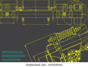 Blueprint, Sketch. Vector engineering illustration. Cover, flyer, banner, background. Instrument-making drawings
