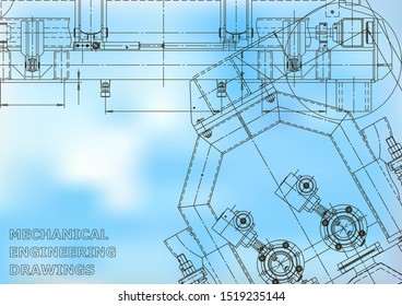 Blueprint, Sketch. Vector engineering illustration. Cover, flyer, banner, background. Instrument-making drawings