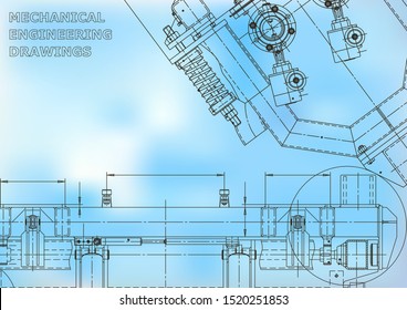 Blueprint, Sketch. Vector engineering illustration. Cover, flyer, banner, background. Instrument-making drawings
