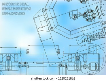 Blueprint, Sketch. Vector engineering illustration. Cover, flyer, banner, background. Instrument-making drawings