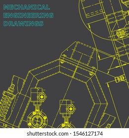 Blueprint, Sketch. Vector engineering illustration. Cover, flyer, banner, background
