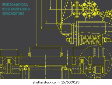 Blueprint, Sketch. Vector engineering illustration. Cover, flyer, banner, background. Instrument-making drawings