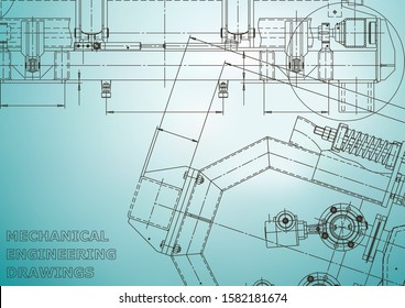 Blueprint, Sketch. Vector engineering illustration. Cover, flyer, banner, background. Instrument-making drawings