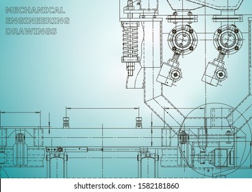 Blueprint, Sketch. Vector engineering illustration. Cover, flyer, banner, background. Instrument-making drawings