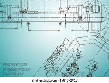 Blueprint, Sketch. Vector engineering illustration. Cover, flyer, banner, background. Instrument-making drawings