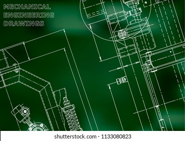 Blueprint, Sketch. Vector illustration. Cover, flyer, banner, background. Instrument-making drawings. Mechanical engineering drawing. Technical illustrations, backgrounds. Scheme, plan. Gr