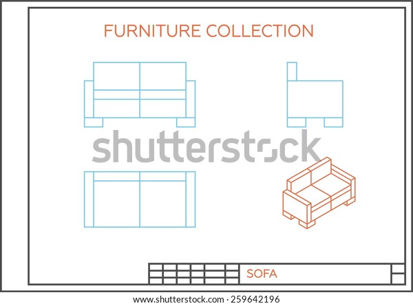 Blueprint Sofa Vector Front View Top Stock Vector (Royalty Free) 259642196