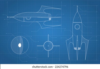 blueprint with spaceship