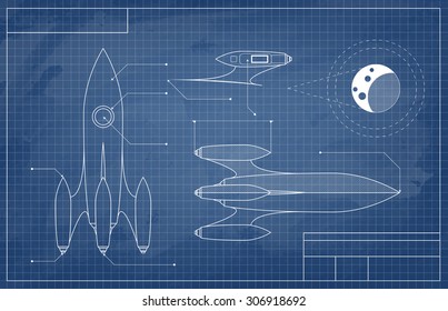 blueprint with spaceship