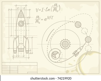 blueprint of the spaceship and its flight path