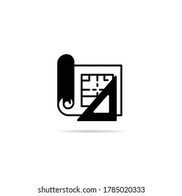 ilustración vectorial de icono de huella y regla cuadrada