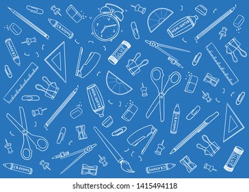 Blueprint Stationary Tools Background Vector Illustration Stock Vector ...