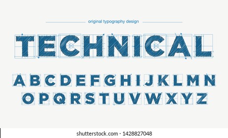 Blueprint Style Blue Artistic Font