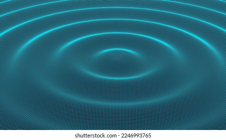 Blueprint style line- art  ripple effect. Vector abstract   futuristic concept background with with concentric waves.