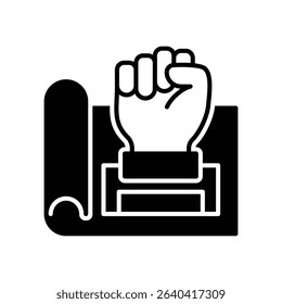 Blueprint for success icon with drawing paper and fist