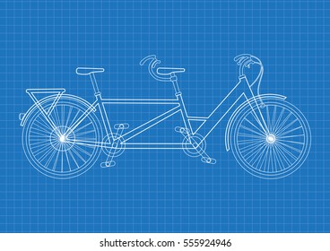 Blueprint of tandem bicycle in flat style