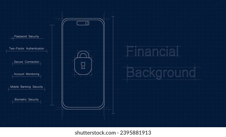 Blueprint tech mobile payment secure illustration background, making it perfect for projects related to mobile payment security, fintech, and innovative financial technology.
