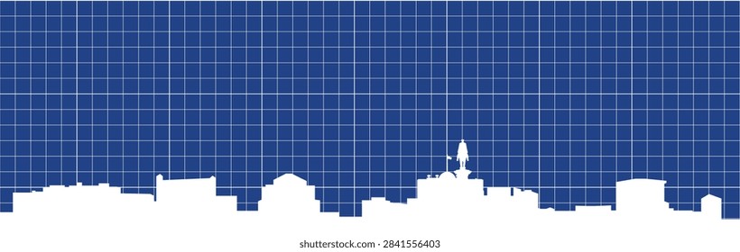 Blueprint technical grid drawing of a white minimalist skyline poster panorama of SOFIA, BULGARIA