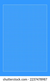 Blueprint-Vorlage. Weißes Raster auf blauem Hintergrund. Prüfblatt für Büroarbeiten, Mechanik-Schema, Memos, Zeichnen, Zeichnen, Plotten, Ingenieurwesen oder Architekturmessung. Vektorgrafik