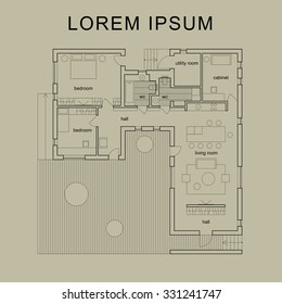 Blueprint. Vector architectural plan of modern house.