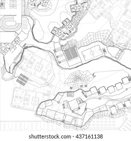 Blueprint. Vector architectural topographic drawing on gray background.