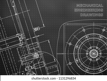 Blueprint. Vector drawing. Mechanical instrument making. Black background. Points