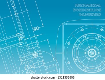 Blueprint. Vector drawing. Mechanical instrument making. Blue and white