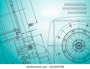Blueprint. Vector drawing. Mechanical instrument making. Light blue
