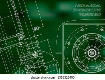 Blueprint. Vector drawing. Mechanical instrument making. Green background. Points