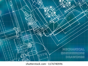 Blueprint. Vector engineering drawings. Mechanical instrument making. Technical abstract Blue background. Grid. Technical illustration, cover, banner