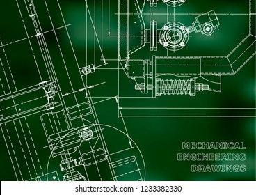 Blueprint. Vector engineering drawings. Mechanical instrument making. Technical Green background