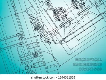 Blueprint. Vector engineering drawings. Mechanical instrument making. Technical abstract backgrounds. Technical illustration, cover, banner. Light blue